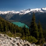 The view of Cheakamus Lake from the High Note Trail in Whistler, BC.