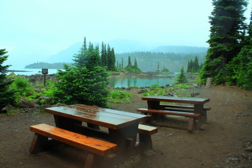 Picnic Tables at Garibaldi Lake After A Rain Storm