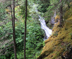 A glimpse of the waterfall in Cool Creek Canyon north of Pemberton, BC