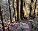 The steep trail down to Davis Lake north of Mission, BC