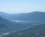 A zoomed in view of Cultus Lake from the top of Elk Mountain in Chilliwack, BC