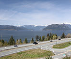 A view of Howe Sound on a ridge just above the Sea To Sky Highway near Lions Bay