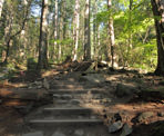 The steps climb steeply along the Baden Powell on the way to Quarry Rock